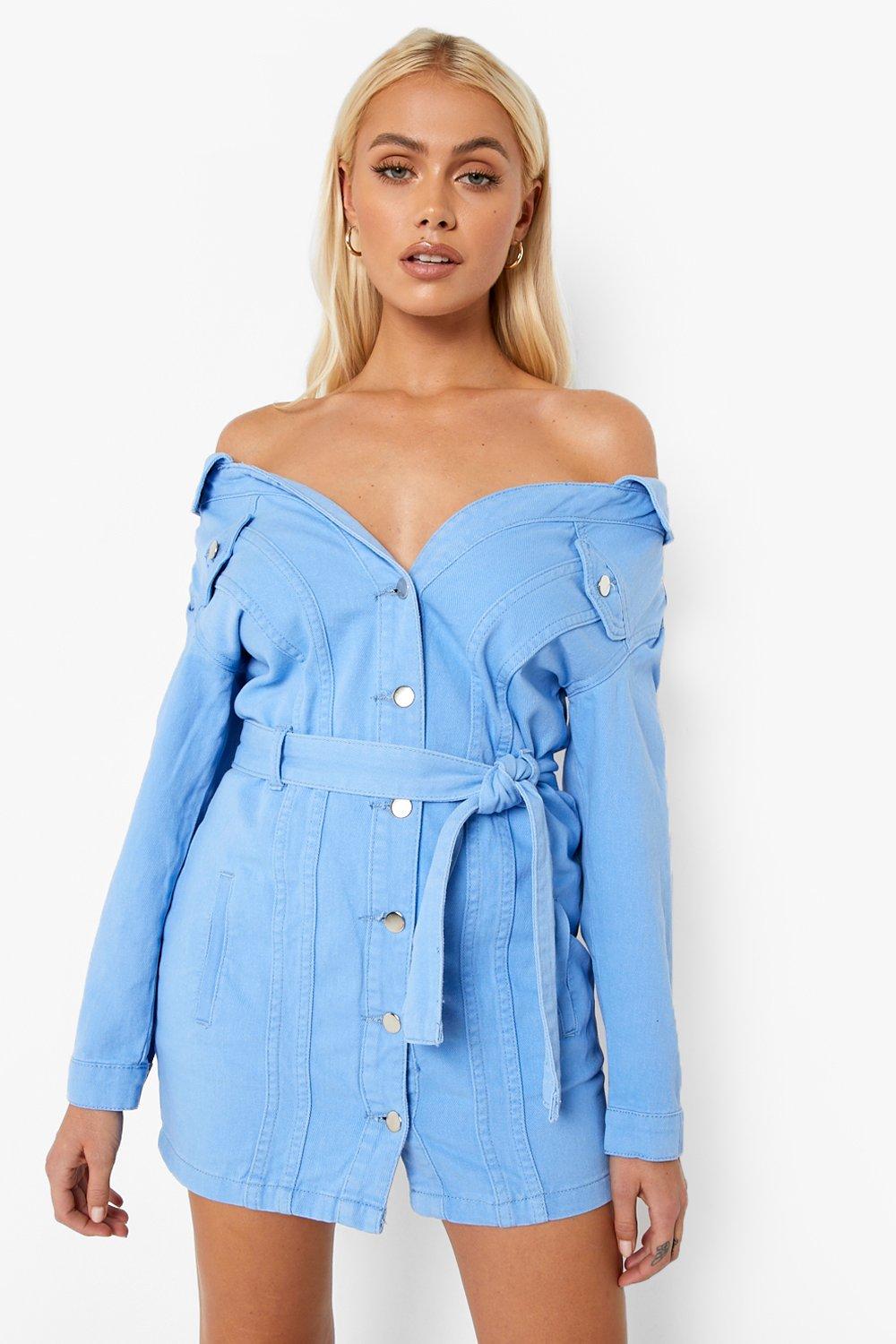 Off the shoulder outlet denim dress